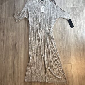 NWT One A Cream And Beige Short Sleeved Rayon Duster Sweater Long Size M